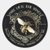 Queen Bee Gold Ornnate Frame Miel Étiquette Noir (Devant)