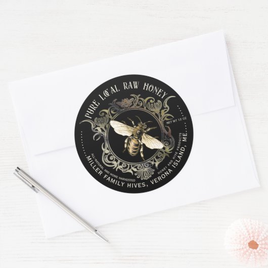Queen Bee Gold Ornnate Frame Miel Étiquette Noir (Enveloppe)