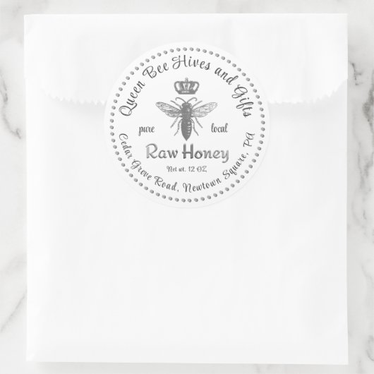  Queen Bee Honey Crown Script Wit Ronde Sticker (Tas)