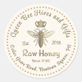  Queen Bee Honey Gold Crown Script Ivoor Ronde Sticker