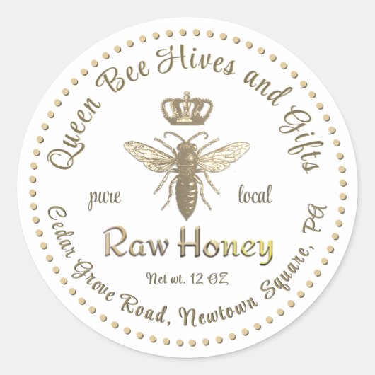 Queen Bee Honey Gold Crown Script Wit Ronde Sticker (Voorkant)