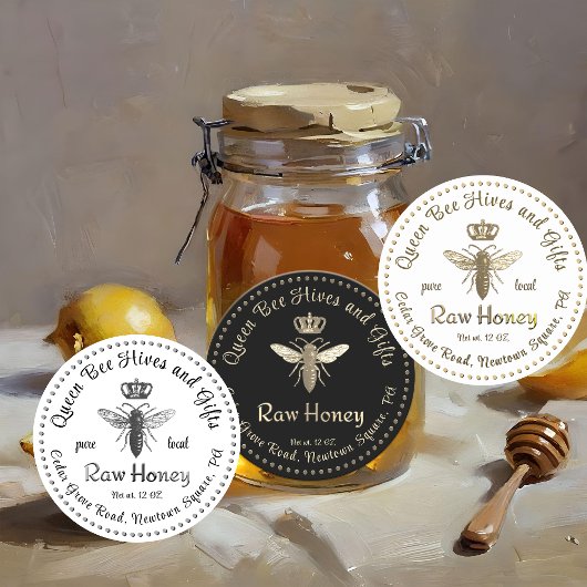 Queen Bee Honey Gold Crown Script Wit Ronde Sticker