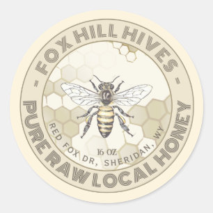 Queen Bee Honey Honeycomb Ivory & Taupe Étiquette