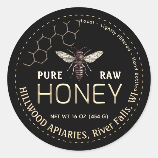 Queen Bee Honey Jar Étiquette Pure Raw Miel local (Devant)