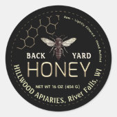 Queen Bee Honey Jar Étiquette Raw Back Yard Honey (Devant)