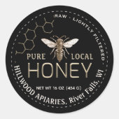Queen Bee Honey Jar Étiquette Raw Local Honey Blac (Devant)