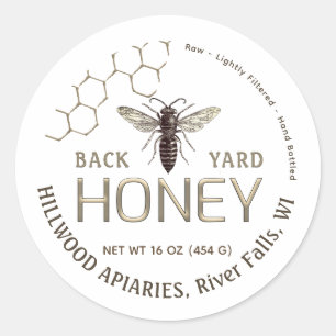 Queen Bee Honey Jar Étiquette Raw Local Honeycomb