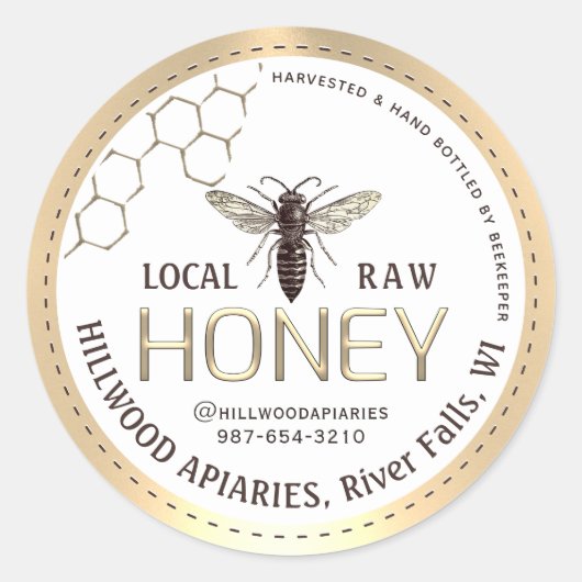 Queen Bee Honey Jar Label Lokale Raw Hand gebottel (Voorkant)