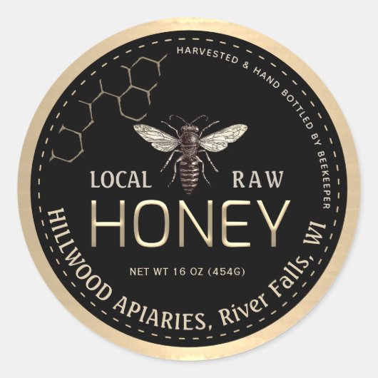 Queen Bee Honey Jar Label Lokale Raw Hand gebottel (Voorkant)