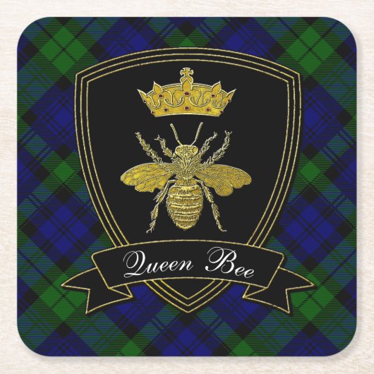 Queen Bee Jouw tekst Vierkante Kartonnen Onderzetter (Voorkant)