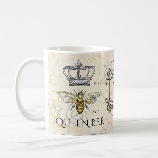 Queen Bee Mom Quote Honeycomb Monogram Koffiemok (Links)