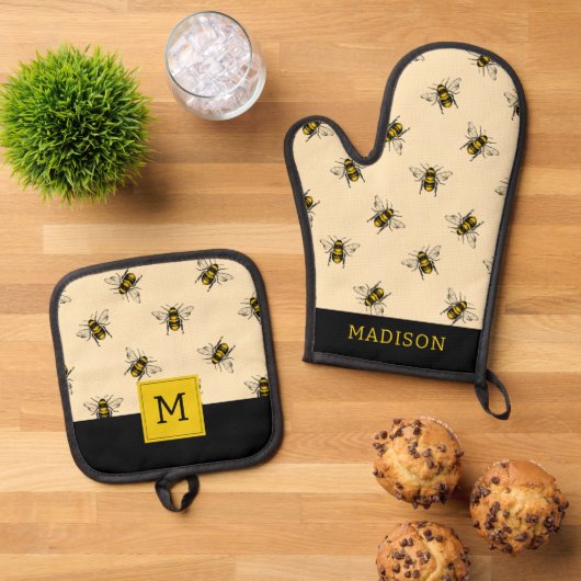 Queen Bee Pattern Ovenwant & Pannenlap Set (Top down)