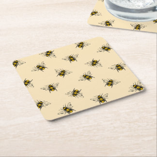 Queen Bee Pattern Vierkante Kartonnen Onderzetter
