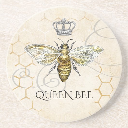  Queen Bee Royal Crown Beige Zandsteen Onderzetter (Voorkant)