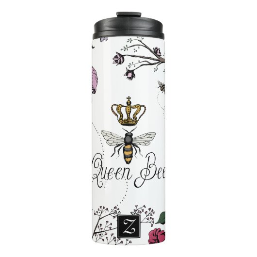 Queen Bee & Royal Crown Floral Monogram Thermosbeker (Voorkant)