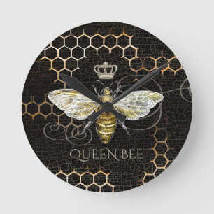  Queen Bee Royal Crown Honingraat Zwart Ronde Klok