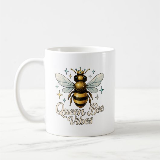 Queen Bee Vibes Gold Crown Koffiemok (Links)