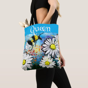 Queen Bee Whimsical Bumblebee Daisies gepersonalis Draagtas