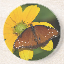 Queen Butterfly op gele bloem Zandsteen Onderzetter