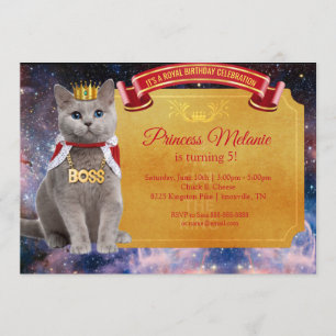 Queen Cat Gold Invitation Kaart
