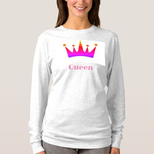 Queen Custom Tekst Kroon Afbeelding Ash Lange Mouw T-shirt (Voorkant)