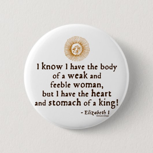 Queen Elizabeth I Tilbury Quote Ronde Button 5,7 Cm (Voorkant)