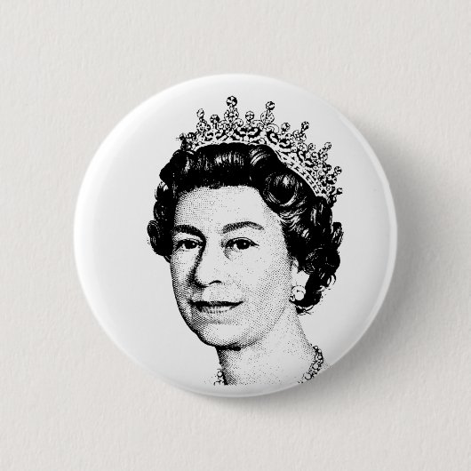 QUEEN ELIZABETH PIN BACK BADGE RONDE BUTTON 5,7 CM (Voorkant)