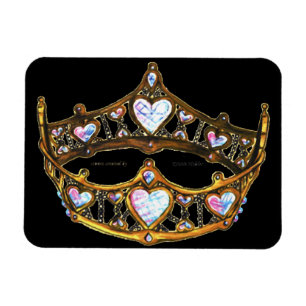 Queen Hearts Gold Crown Tiara Black magnet Magneet