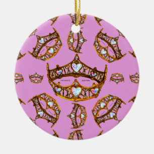 Queen Hearts Gold Crown Tiara patroon roze lila Keramisch Ornament