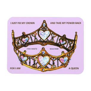 Queen Hearts Gold Crown Tiara roze lila tekst Magneet