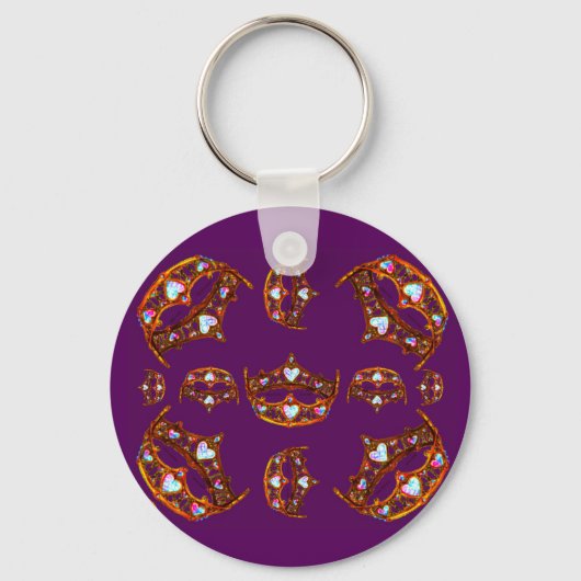 Queen Hearts Gold Crowns Tiaras royal paars Sleutelhanger (Voorkant)