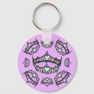Queen Hearts Silver Crowns Tiaras bleek roze lila Sleutelhanger