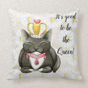 Queen Kitty Chat Oreiller à lancer soyeux
