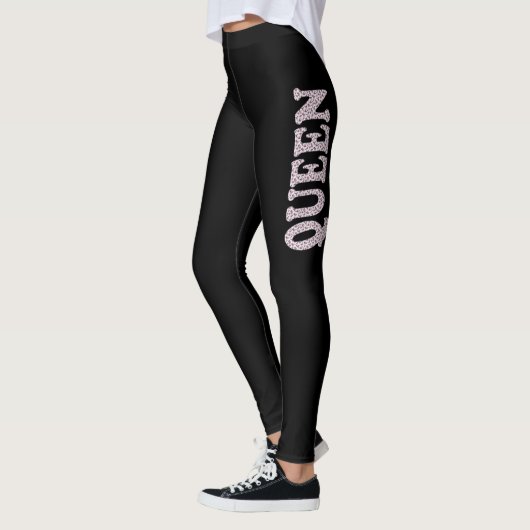 Queen Letter Print White Black Leggings (Links)