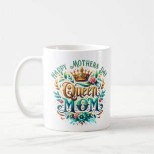 Queen Mom Floral Retro Typografie Koffiemok