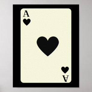 Queen of Heart Zwart Ace Kaart Poster Wall Art