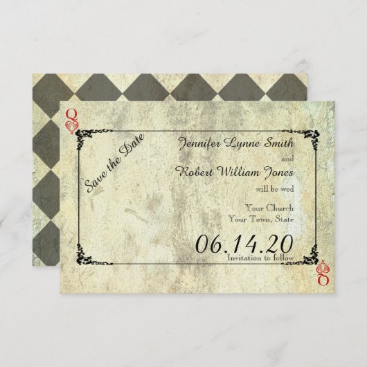 Queen of Hearts Bruiloft Save the Date (Voorkant / Achterkant)