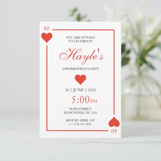 Queen of Hearts Casino Speelkaarten 40e Verjaardag Kaart (Staand voorkant)