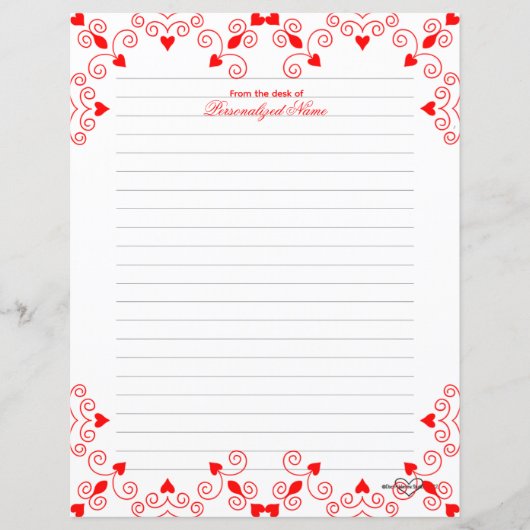 Queen of Hearts - Feuille de papier à liner rouge (Devant)