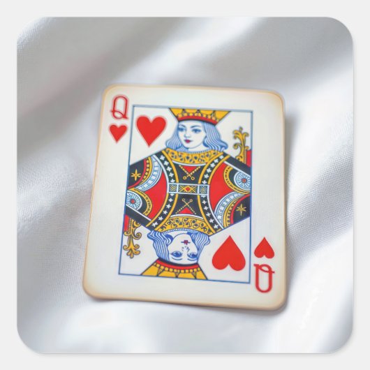 Queen of Hearts On White Satin Fabric Vierkante Sticker (Voorkant)