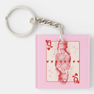 Queen of Hearts Pink Preppy Art Sleutelhanger