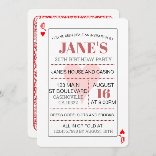 Queen of Hearts Poker Jouer aux cartes Anniversair (Devant / Derrière)