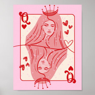 Queen of Hearts: rode en roze preppy kunst Poster