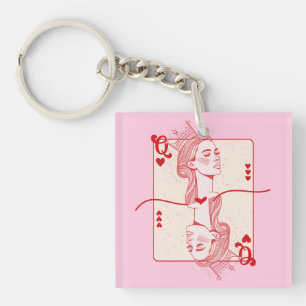 Queen of Hearts: rode en roze preppy kunst Sleutelhanger