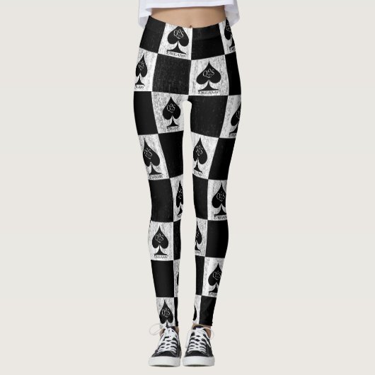 Queen of Spades Leggings Vérificateurs blancs Styl (Devant)