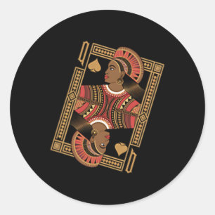 Queen of Spades Poker Kaart Afro Amerikaans Zwart  Ronde Sticker