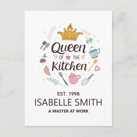 Queen of the Kitchen Custom Name Design Briefkaart (Voorkant)