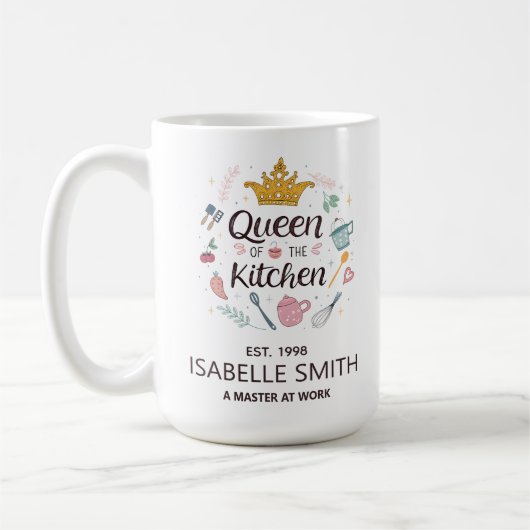 Queen of the Kitchen Custom Name Design Koffiemok (Links)