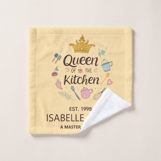 Queen of the Kitchen Custom Name Design Washandje (Wasdoekje)