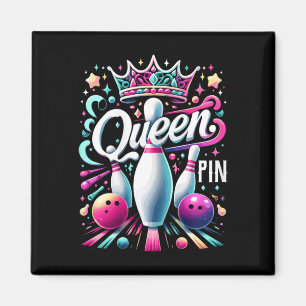 Queen Pin T-shirt Bowler Bowling League Voor Bowli Magneet